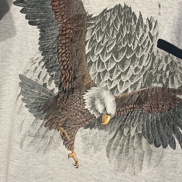 Vintage 90's Hazelwoods Size Large T Shirt Bald Eagle Made In USA Gray (G) - Picture 5 of 15
